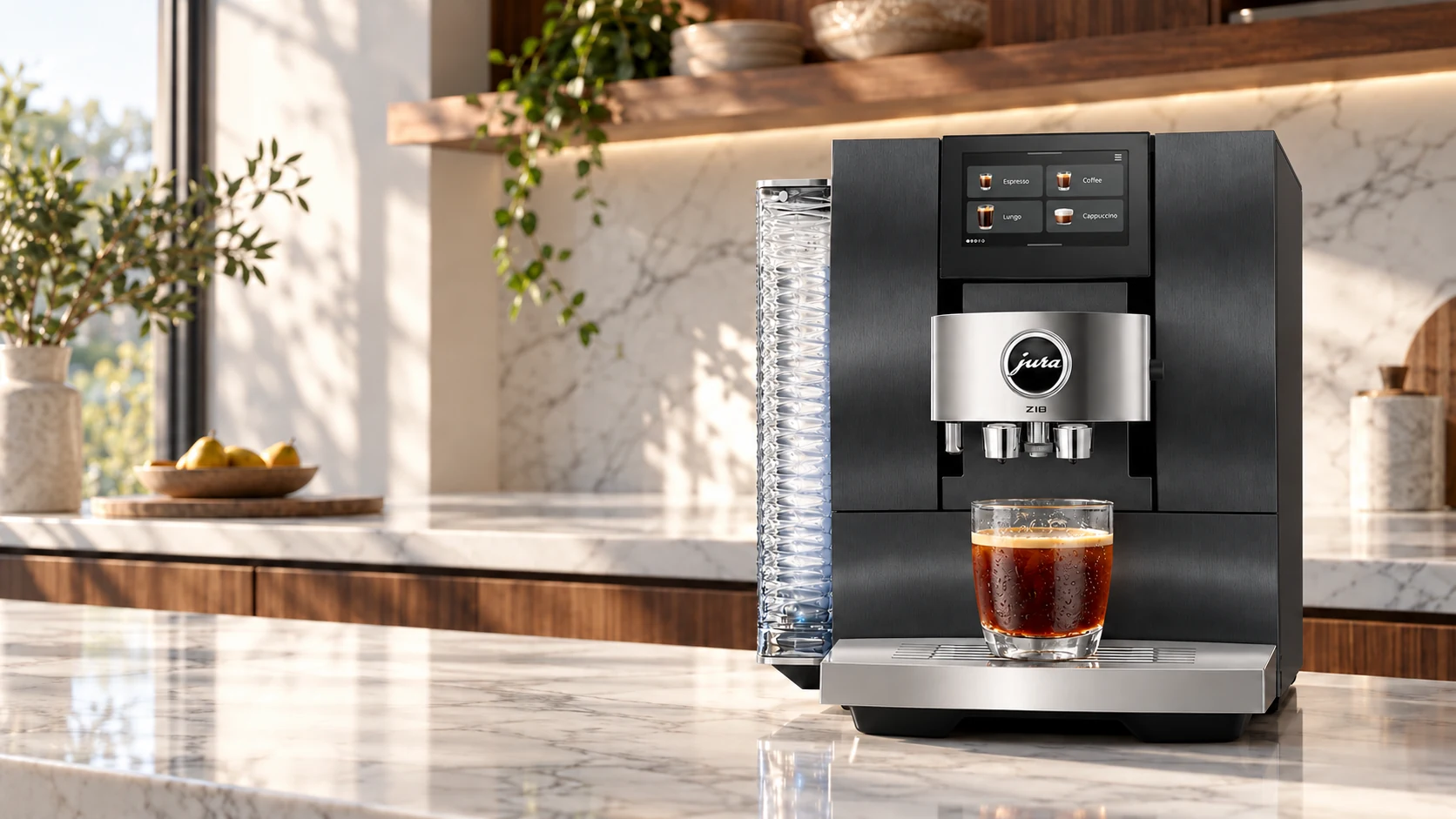 Original illustrative scene featuring Jura Z10 Gen 2 - 51 Drinks! Aluminum Black (NAB)